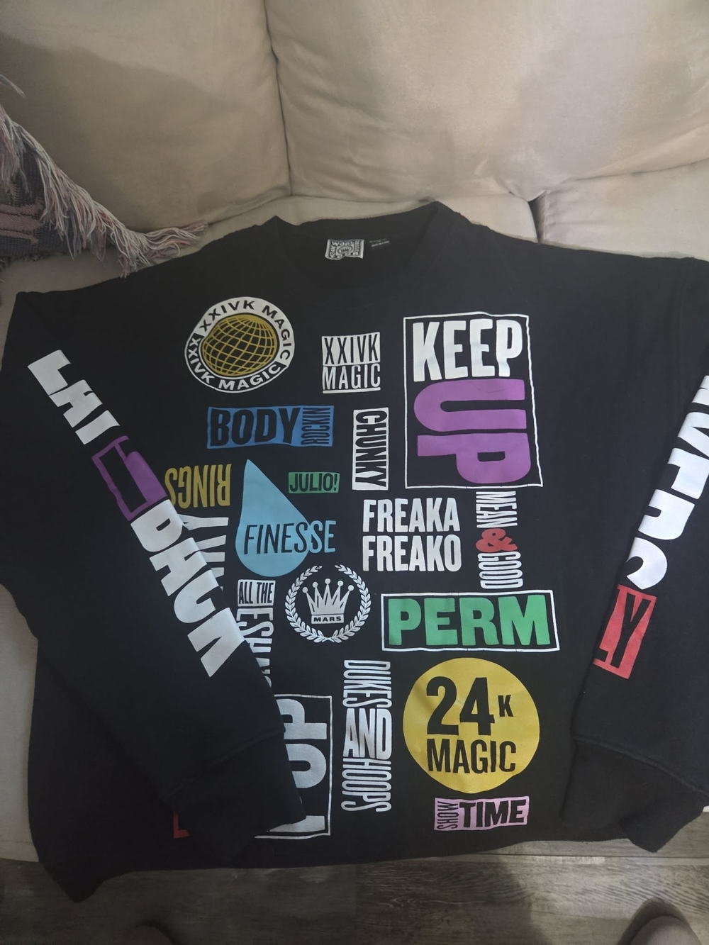 Bruno Mars 24K Magic World tour OFFICIAL Black Crewneck Pullover Sweater XL